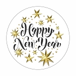 Happy New Year Gold Stars Round Dot Stickers Set